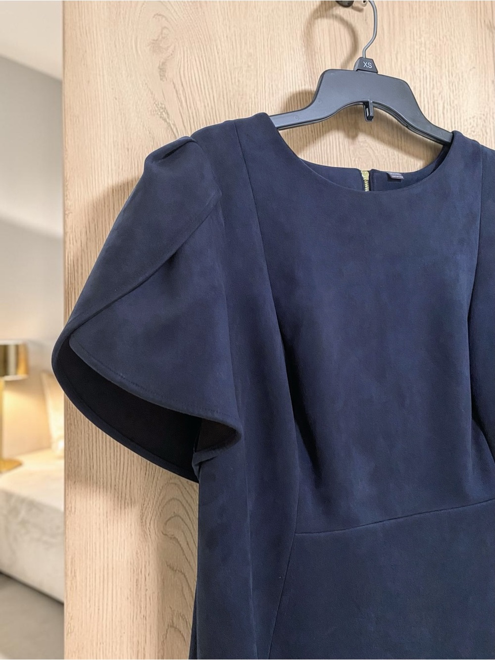 Calvin Klein Navy Faux Suede Short Sleeve Sheath Dress Tulip Sleeve 16 W - Picture 4 of 10